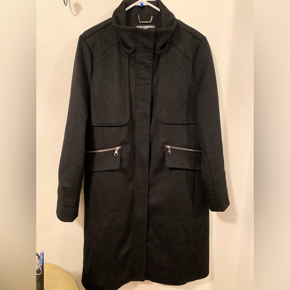 Karl Lagerfeld Paris Stand Collar Wool Blend Coat Size  XL - Picture 4 of 9